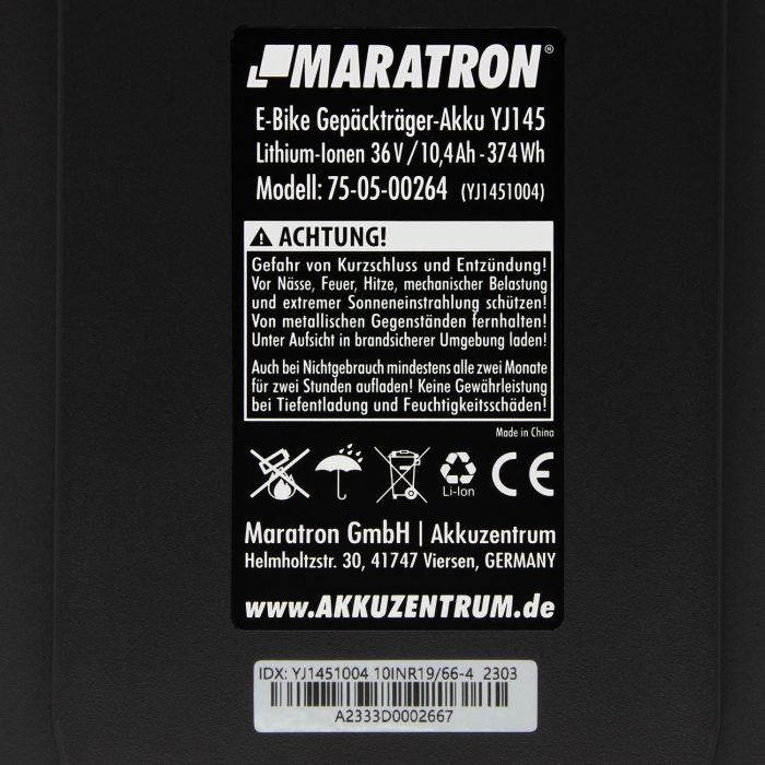 Maratron Gepäckträger-Akku YJ145 36V 10,4Ah 374Wh - Afbeelding 4